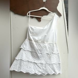 100% Cotton One-Shoulder Lightweight White Sundress